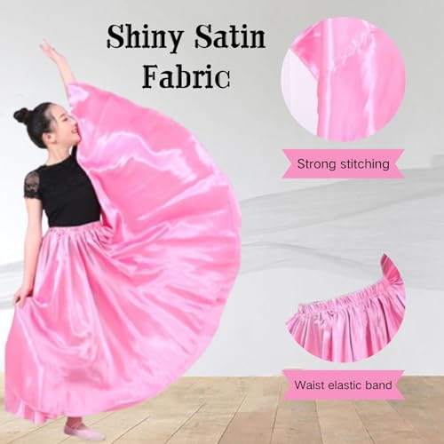 Girls Satin Ankle Length Swing Dance Full Circle Dance Skirt for Belly Dance Folk and Praise Dresses (US, Alpha, One Size, Regular, Long, Red)