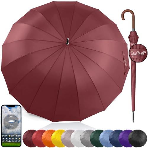 Royal Walk Windproof Large Umbrella for Rain 54 Inch Automatic Open for 2 Persons Wind Resistant Big Golf Umbrellas for Adult Men Women Classic Wooden Handle Fast Drying Strong 16 Ribs Travel 120cm