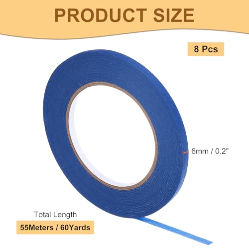 Image of Masking Tape Blue Painters Tape Paper Tape [for Crafts DIY Walls Painting Packing Automotive Home Decoration Teaching]- 0.2 Inch x 60 Yards /8 Rolls