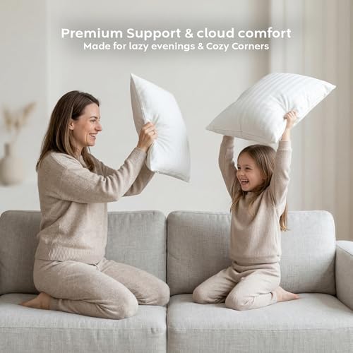 Image of AYKA Microfiber Cushion Filler Set of 4 (12x18 Inch) | Soft & Fluffy Sofa Cushions Inserts | Premium Polyester Fiber Throw Pillows for Sofa, Couch, Bed & Living Room Decor | White