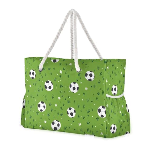 Green Field Football Sandproof Bag Carry On with side pocketes Tote Bag Portable with cup holders on the side