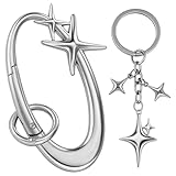 Zkptops 2Pcs Star Carabiner Keychain Cool Carabiner Y2K Keychain Aesthetic Star Moon Key Chain Silver Cute Fashion Key Chain Shiny Chrome Accessory for Car Keys Purse Handbag Backpack Bag Charms