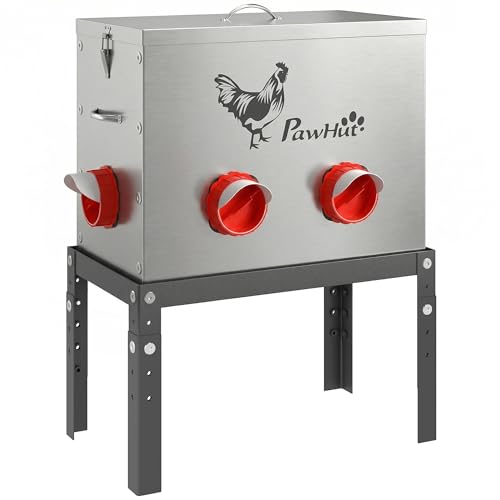 PawHut Mangeoire Automatique à Poulet 27 L en Acier Galvanisé, 6 Ports, Couvercle Verrouillable,...