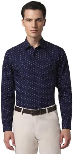 Peter England Men's Cotton Slim Fit Ditsy Printed Full Sleeve Shirt