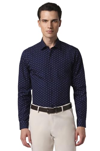 Image of Peter England Men's Cotton Slim Fit Ditsy Printed Full Sleeve Shirt
