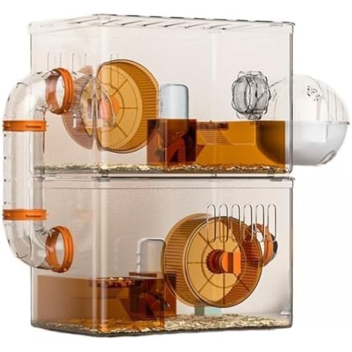 MumuElf プレミアムハムスターケージ アクリル大型 回し車・給水器・バスルーム付き 掃除楽々 設計 アクリルハムスターハウス 贅沢セット一式付属 広々簡単組立 かわいい通気性小動物 (二層- 31*21*41cm,A)
