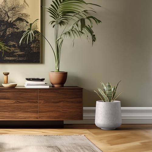 Image of Kante Accent Round Curved CON Gray Concrete Planter 13 inch Dia, Outdoor | Rubber Plug for Indoor, Drainage for Garden, All-Weather Cement Flower Pot, Handcrafted, Anti-Frost & UV, Modern Home Decor