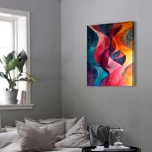Peinture sur toile décoration murale moderne ruban coloré encadré 80x120cm - 3