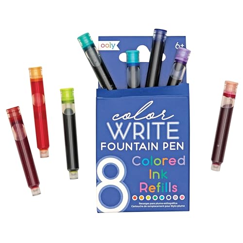 Ooly Color Write Colorful Fountain Pen Ink Refills, Set of 8, Multicolor Refills Compatible with Ooly Fountain Pens Only, School Supplies
