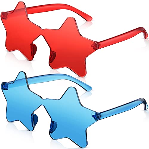 CHENGU 2 Pcs Star Shape Rimless Sunglasses Transparent Candy Color Sunglasses Party Favor star glasses for Women