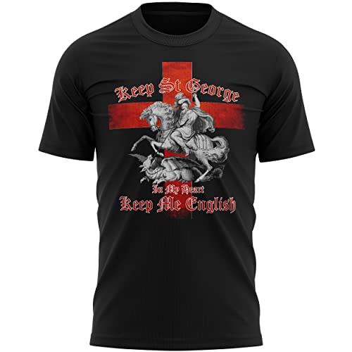 Keep St George in My Heart Camiseta con bandera inglesa para hombre, Ideas de regalo para papá y abuelo, Camiseta de caballero dragón inglés, Negro, XL