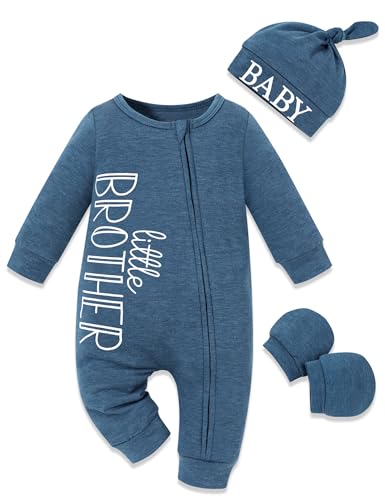 Image of FoWear Baby Boy Clothes Letter Print One Piece Romper Baby Coming Home Outfits with Hat Newborn Boy Outfits