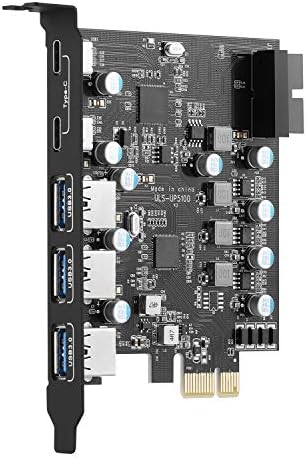 PCI-E to Type C (2), Type A (3) USB 3.0 5-Port PCI Express Expansion Card with Internal USB 3.0 19-Pin Connector for Windows Mac Pro (UP5100)