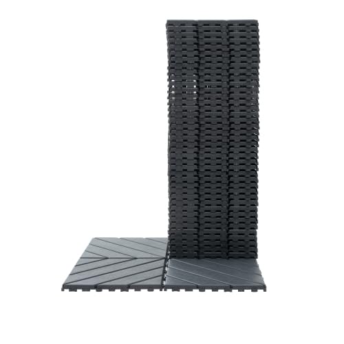 44 pack interlocking deck tiles, 12" x 12" x 0.8" plastic patio flooring outdoor waterproof, all weather use for balcony porch backyard poolside, dark grey