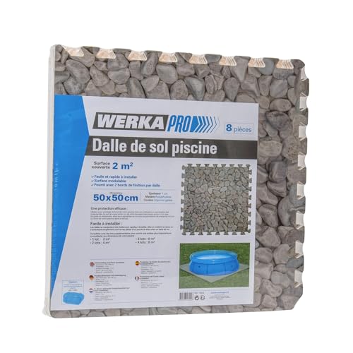 WERKA PRO Dalle pour Piscine imprimé Galet 50x50cm 1cm épaisseur 8 pièces