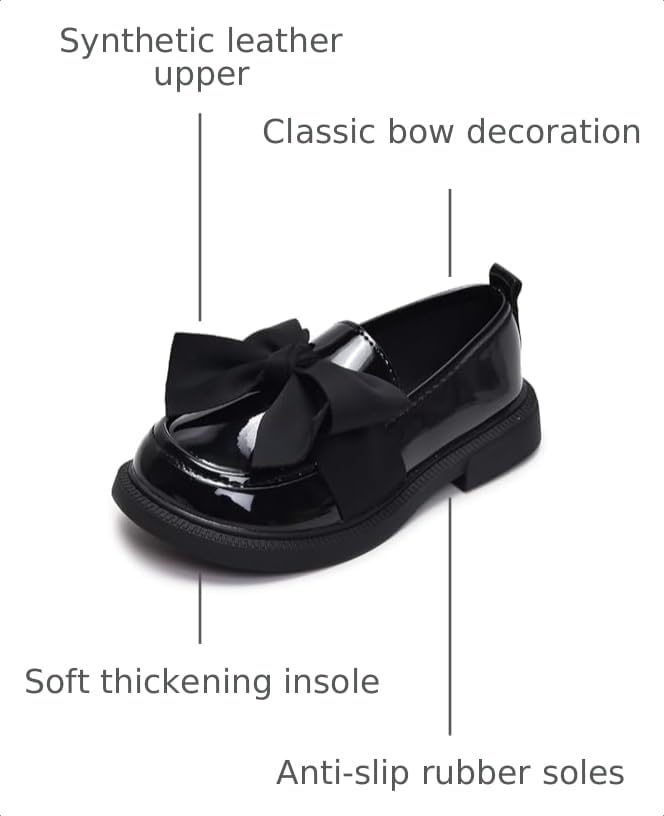 Image of Toddler Girl's Dress Shoes Comfort Bowtie Princess Oxford Style School Uniform Shoes Loafer Flats