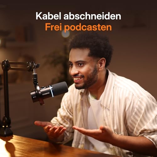MAONO PD200W Hybrid Wireless Podcast Mikrofon für PC, XLR-USB-Dynamische Mikrofon-Set mit Arm, Software, Geräuschunterdrückung, für Aufnahmen, Streaming, Inhaltserstellung, Heimstudio, Voiceover