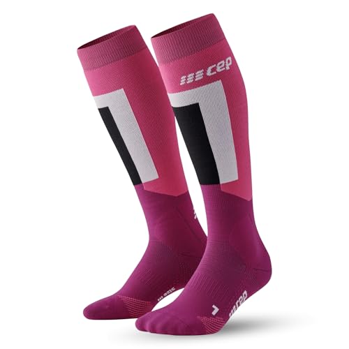 CEP - Calcetines de esquí de compresión para mujer, medias largas de compresión, talla IV/L/42-45, rosa/morada, rosa y morado, L