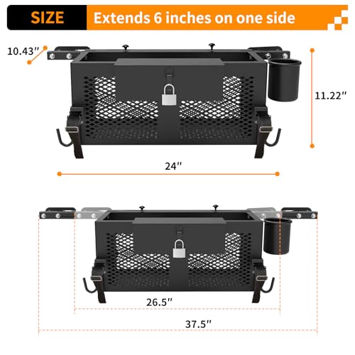 Tractor ToolBox, Heavy Duty Tractor Basket Accessories, Universal-Fitting Tractor Tool Tray Accessories, 24"x10"x10" Tractor Basket Attachment, Fits Most Tractor and Zero Turn Mower