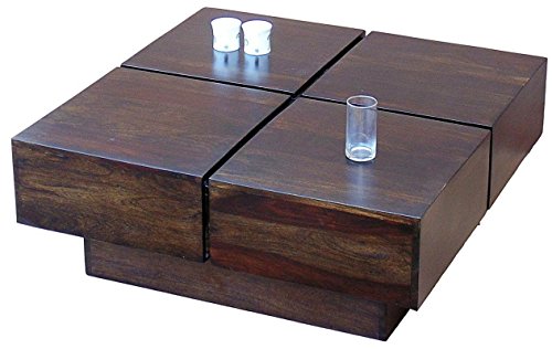 Image of Sheesham Wood Square Center Coffee Table for Home Living Room Wooden Furniture Cocktail Tables for Office Outdoor and Restaurant - Dark Walnut