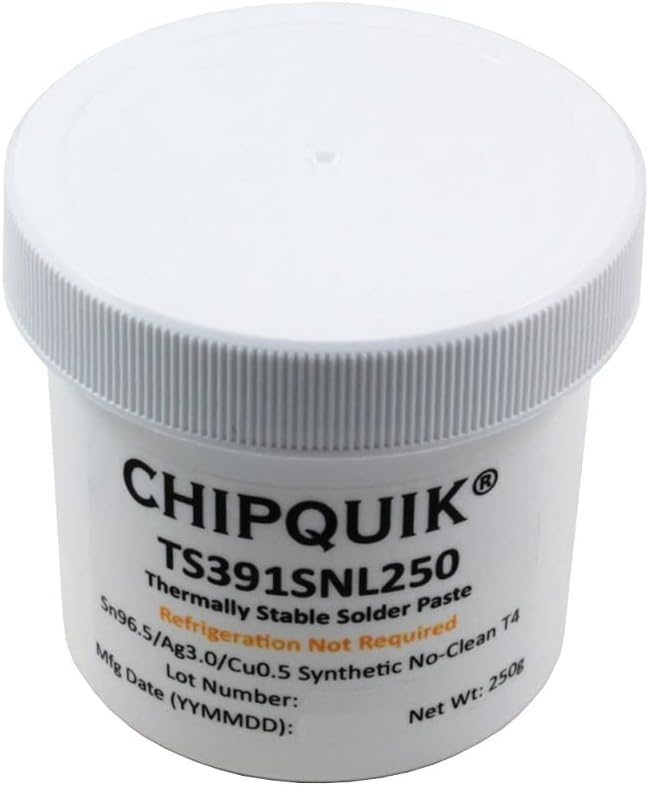 Chip Quik TS391SNL250 Thermally Stable Solder Paste No-Clean Sn96.5/Ag3.0/Cu0.5 T4 (250g jar)