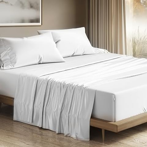 THREAD SPREAD Egyptian Cotton Sheets King Size - 1200 Thread Count 4 PC King Sheets Set Egyptian Cotton, Luxury Sheets King Size, Silky Soft, Cooling Deep Pocket Sheets, Fits Upto 19" - King White Cover