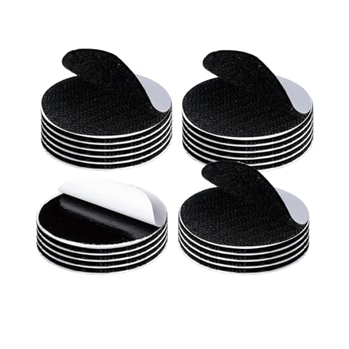 Image of Rusoz 20 Pair Double Sided Sticky Pads, Heavy Duty Hook and Loop Dots 38mm Diameter Stick on Self Adhesive Nails Free Wall Hanging Strips for Home Office and Car Use (Round 38mm, Black)