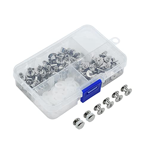 JJWNMLL Juego de 60 tornillos de fijación de Chicago, remache de uñas, remache de metal, remache de metal, reparación para decoración de cuero, monedero, cinturón artesanal, M5 x 6 mm, plata Cover