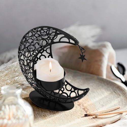 MrMrKura Moon Candle Holders Set of 2, Metal Tealight Candle Holder for Table Centerpiece Decorative Votive Candlesticks Holder for Party Home Decor (Black) by MrMrKura - Image 6