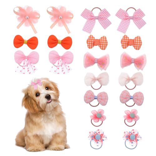 20 Pcs Dog Hair Bows with Cute Styles, Pink Puppy Bows without Damaging Hair, Dog Bow Small Size Dogs for Daily Walks Photo Shoots Pet Parties, Dogs Hairs Accessories for Poodles Chihuahuas Yorkshire