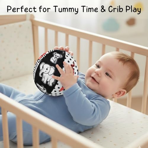 Image of Seraphina High Contrast Sensory Toy Soft Ball for Babies & Infants - Newborn Visual Stimulation, 14 Flash Card Like Animals | Observation Skills, Gifts for 0 to 18 Months, Black and White