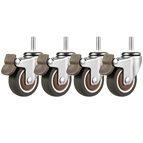 ホイール4個セット スイベルキャスター ねじ式ステムキャスター 移動キャスター ソフトラバーホイール - 滑らかなキャスターを着用、トロリー、カート、家具、台車、作業台、ステムM8x20mm (O38mm、ブレーキ)(カラー: ブレーキ