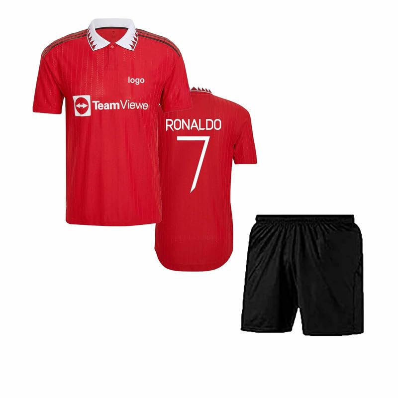 PRO'STATICPRO Football Jersey Man_Utd Ronaldo Home Kit with Black Shorts- for Men and Sports Jersey 21-22 Age 4-XXL