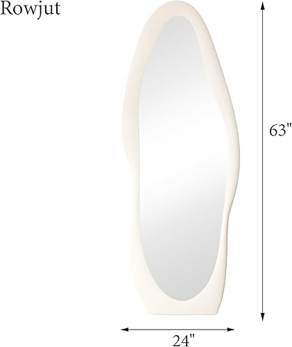 Miniatura 9 de Rowjut Espejo de longitud completa, 63 x 24 pulgadas, espejo ondulado irregular, espejo montado en la pared, espejo de pie con franela, espejo para