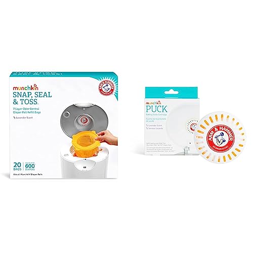 Image of Munchkin® Refill Set for STEP™ and PAIL™ Diaper Pails - Includes 20 Arm & Hammer Snap, Seal & Toss™ Refill Bags and and 1 PUCK™ Baking Soda Cartridge