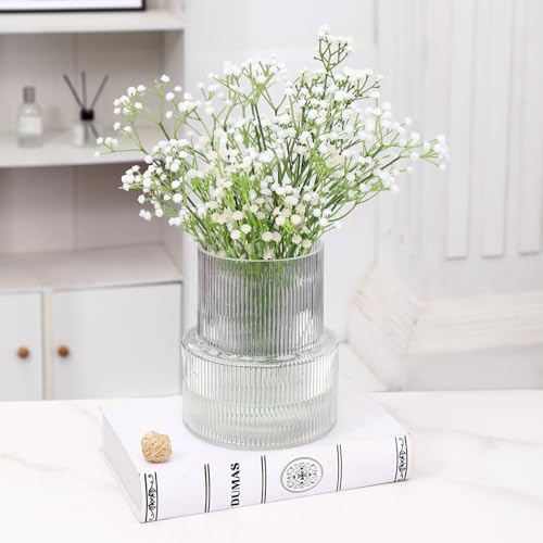 Ribbed Glass Vase, Flower Vase, Fluted Clear Vases for Flowers, Modern Vases for Living Room, Dining Table, Entryway, Shelf, Wedding, Office, Coffee Table, Birthday, 7.5 Inches - Image 6