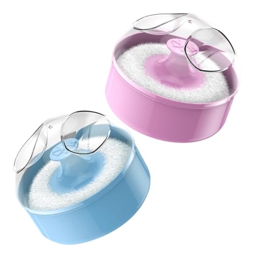 ROMISBABA 2 Piezas Puff para Polvos Infantiles con Estuche Aplicador Suave para Polvo Corporal Puff Pequeño Seguro para Bebés Caja Protectora para Cuidado Corporal