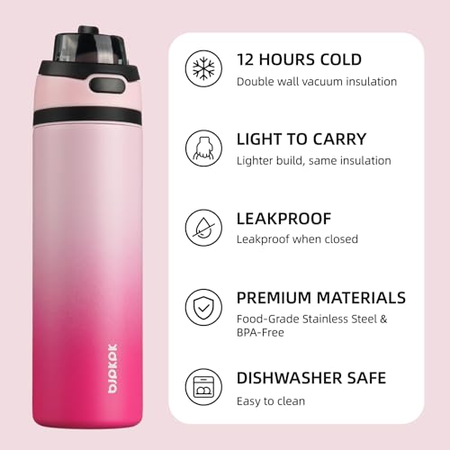 Image of BJPKPK 25oz Insulated Water Bottle with Straw Lid & Handle, Stainless Steel | Leak-Proof 2-in-1 Straw & Spout Lid, BPA-Free Vacuum Insulated Bottle Fits Cup Holders for Gym, Office, Travel & Outdoor