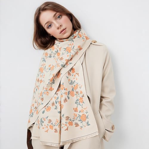 Winter Scarf Cashmere Shawl Romantic Rose Pattern Two-Color Reversible  Scarf With Tassel Large Pashmina Warm Stole - Product Details