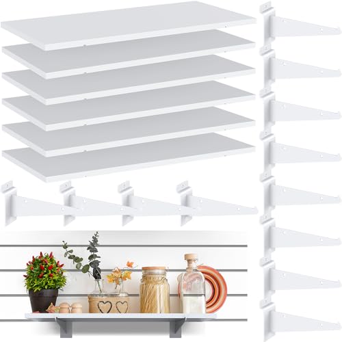 Tcevily 6 Pack White Slatwall Shelf, 15.7" x 6" Wooden