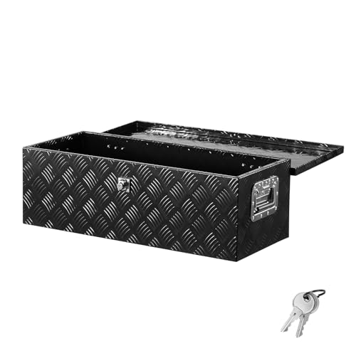 VEVOR Heavy Duty Aluminum Truck Bed Tool Box, Stripes Plated Tool Box with Side Handle and Lock Keys, Storage Toolbox Chest Organizer for Trailer, Pickup, RV, 30"x13"x9.6"(762x330.2x243.84mm), Black