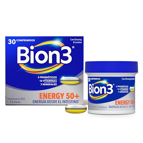 Bion3 Energy 50+ Comprimidos Multivitamínicos con Probióticos, Complemento Alimenticio, Energía...