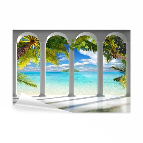 decomonkey Fototapete Meer Insel 350x256 cm XL Tapete Fototapeten Vlies Tapeten Vliestapete Wandtapete moderne Wandbild Wand Schlafzimmer Wohnzimmer Architektur Palmen Tropisch