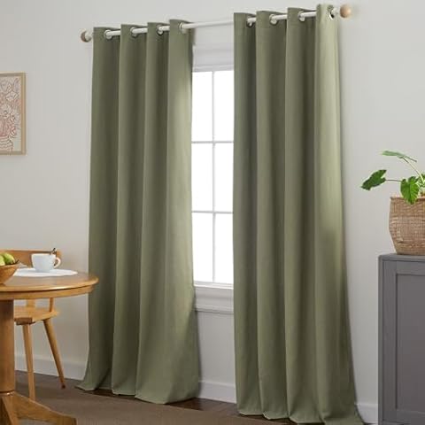 TOWN & COUNTRY BASICS Bertram Solid Linen Texture Indoor Curtains, Room Darkening Blackout with Energy Efficient Lining, Grommet Top, 2-Pack Set, Sage Green, 50"x84" Cover
