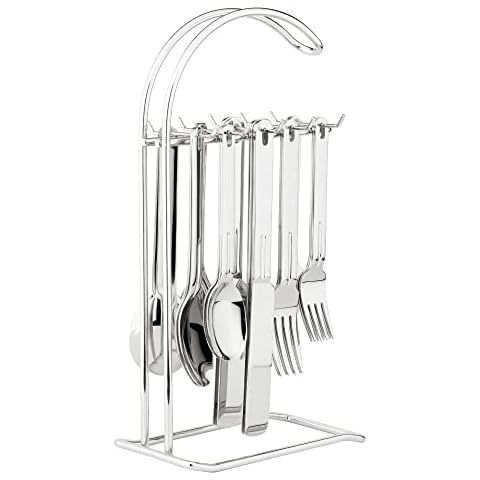 Supreme Housewares 20-Piece Stainless Steel Flatware Set with 1-Piece 12" Stand, Service for 4, Include Knives Forks Spoons Teaspoons Salad Forks Hanging Stand, Mirror Polished, Dishwasher Safe Cover