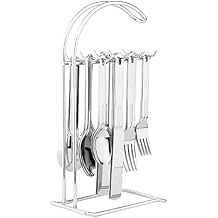UPware 20-Piece Stainless Steel Flatware Set with 1-Piece 12" Stand, Service for 4, Include Knives Forks Spoons Teaspoons Salad Forks Hanging Stand, Mirror Polished, Dishwasher Safe