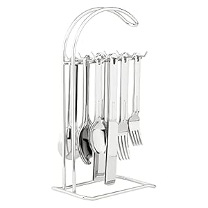 Supreme Housewares 20-Piece Stainless Steel Flatware Set with 1-Piece 12″ Stand, Service for 4, Include Knives Forks Spoons Teaspoons Salad Forks Hanging Stand, Mirror Polished, Dishwasher Safe