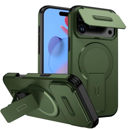 Étui à rabat iPhone Vert antichoc magnétique avec support et coque