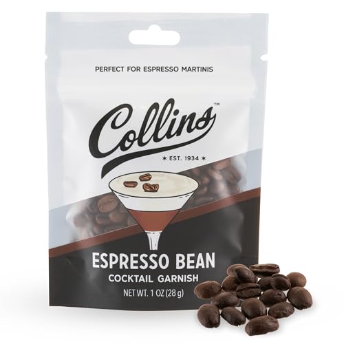 Collins Espresso Bean Cocktail Garnish – 1 oz Resealable Pouch, Premium Whole Beans for Espresso Martinis, Coffee-Infused Cocktails, and More – Long Shelf Life, Perfect for Bartenders & Home Mixologists