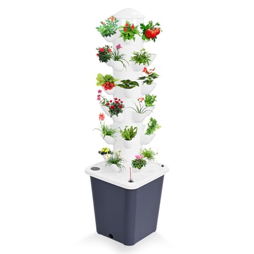 30 Holes Hydroponic Growing System Kit, Hydroponic Garden Tower with Pump System, 6 Layers Indoor Vertical Hydroponic Garden Tower for Herbs, Fruits and Vegetables (White)